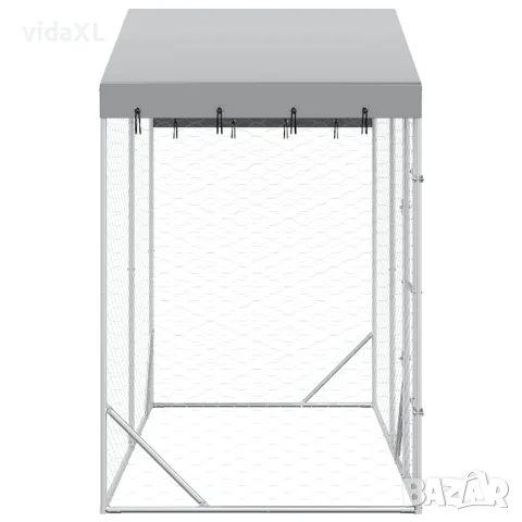 vidaXL Външна клетка за куче с покрив сребриста 3x1,5x2,5 м стомана, снимка 5 - За кучета - 56146223