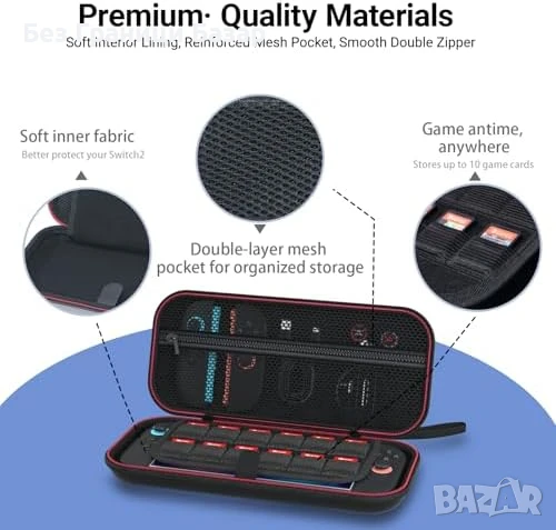 Нов Switch 2 Калъф с Джобове и Протектори – Комплект за Пътуване игри, снимка 8 - Аксесоари - 50462639