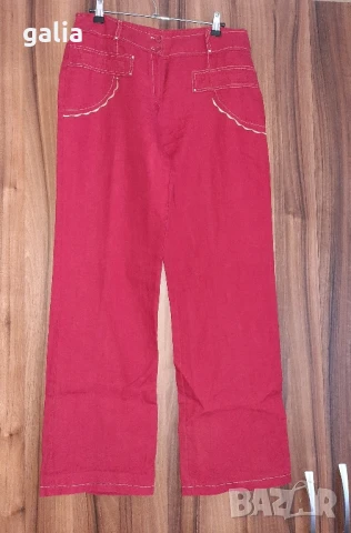 Тъмночервен ленен панталон , снимка 3 - Панталони - 51129858