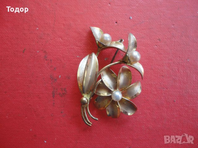 Старинна позлатена брошка с перли 2, снимка 5 - Други - 40083295