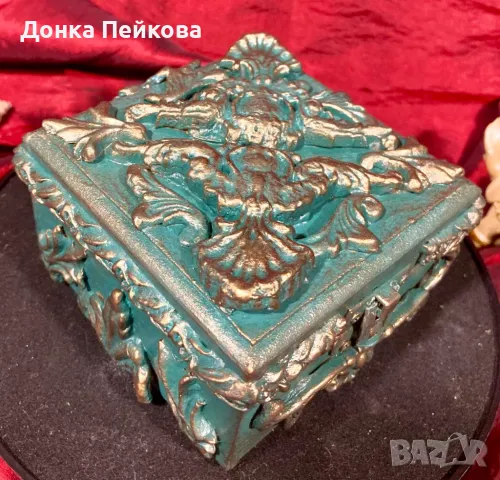 Ръчно декорирана кутия за бижута ръчна изработка, снимка 2 - Декорация за дома - 48729501