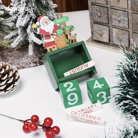 5342 Вечен дървен календар с кубчета Merry Christmas, снимка 2 - Декорация за дома - 47647336