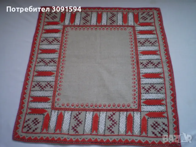 Ръчна Бродерия  Покривка ленена панама с памучни и копринени конции