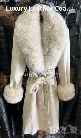 Палто от алпака кашмир вълна и естествен косъм яка от лисица, снимка 4 - Палта, манта - 34092681