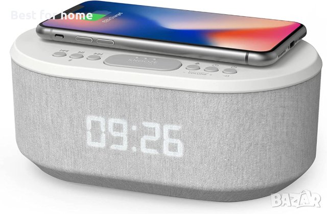 i-box Bedside Radio Alarm Clock with USB Charger, Bluetooth Speaker, QI Wireless Charging, Dual Alar