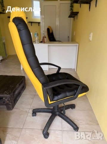 Офис стол еко кожа черно-жълт
