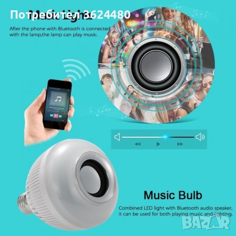 Смарт крушка с блутут управление и високоговорител Смарт крушка с блутут управление и високоговорите, снимка 3 - Други - 39932309