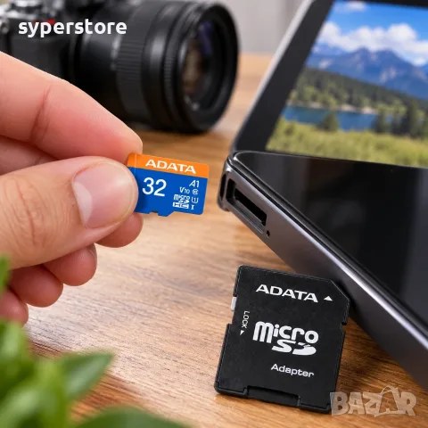 Карта памет microSDHC 32GB с адаптер, ADATA AUSDH32GUICL10A1-RA1, UHS-I Class 10, V10, A1