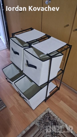шкаф за съхранение 4, текстил и стомана, снимка 2 - Шкафове - 50620455