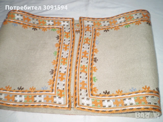винтидж покривка за маса, ръчно бродирана   ленена покривка за маса
