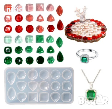 18 вида камъни диаманти кристали силиконов молд форма фондан шоколад гипс смола бижу декор украса