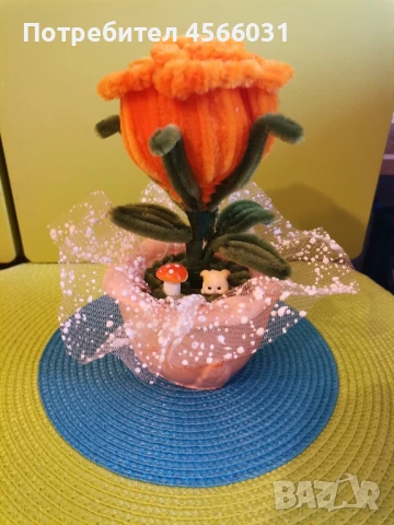 Керамична кашпа с цвете, снимка 4 - Изкуствени цветя - 51381420