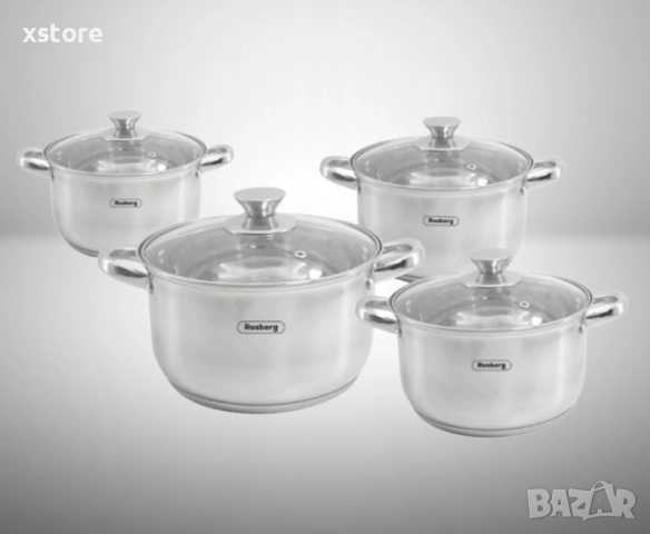 Комплект тенджери Rosberg 16/18/20/24см. - 1.8/2.5/3.4/5.8л., Неръжд. стомана, снимка 3 - Съдове за готвене - 52687379