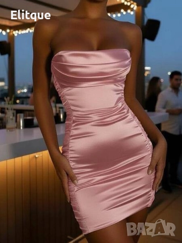 къса сатенена рокля , снимка 3 - Рокли - 52466812