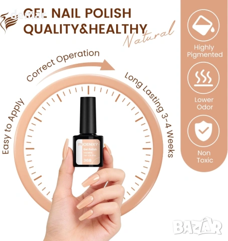 Комплект гел лакове за нокти PHOENIXY, 48W UV лампа, 35 цвята + 5 покрития, подарък за жени, снимка 6 - Продукти за маникюр - 53534146