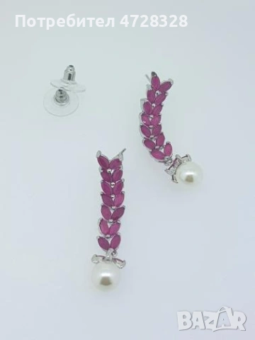 Цирконови висящи обеци с перла на винт