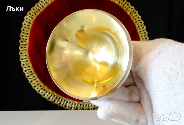 Посребрена каничка,сосиера с капак,бронз,позлата. , снимка 3 - Антикварни и старинни предмети - 39971574