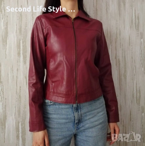 Zara дамско яке от изкуствена кожа в червен цвят р-р S, снимка 3 - Якета - 53726399
