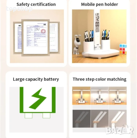 Чисто нова KISUFU Двойна LED настолна лампа с часовник и температурен дисплей, 3 цветни температури, снимка 8 - Настолни лампи - 52373147