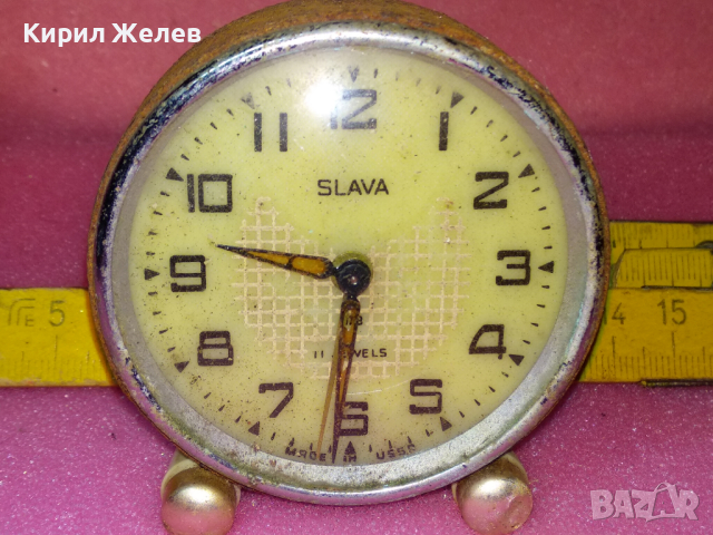 SLAVA MADE in USSR Стар КОЛЕКЦИОНЕРСКИ РУСКИ БУДИЛНИК МЕХАНИЧЕН НАСТОЛЕН ЧАСОВНИК СЛАВА СССР 24937, снимка 6 - Антикварни и старинни предмети - 44536272