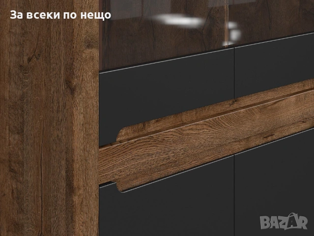 Витрина RUSO REG2W2D корпус дъб април/фронт черно мат Код P1836, снимка 6 - Секции и витрини - 53014889