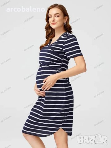 Дамска раирана рокля за бременни/кърмачки в модерен стил - 023, снимка 5 - Дрехи за бременни - 41396954
