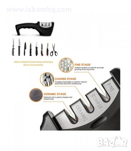 КОМБИНИРАНО ТРОЙНО ТОЧИЛО ЗА НОЖОВЕ - код 3-в-1, снимка 5 - Аксесоари за кухня - 33981375