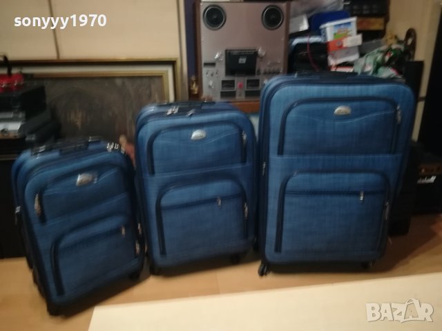 ТРИ КУФАРА-СИН ДЕНИМ 1708230822, снимка 3 - Куфари - 41887988