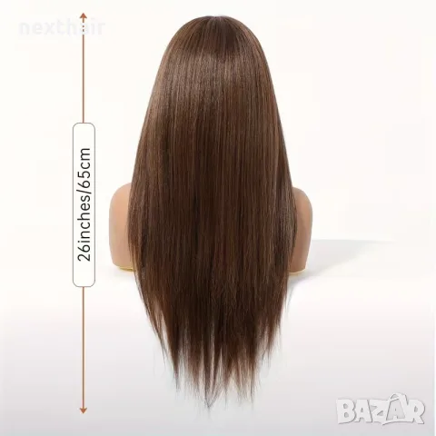 Кафява права перука 65 см с дантелен път T Part Lace 13x4x1, снимка 3 - Аксесоари за коса - 56196025