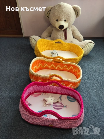 Бебешки кош за новородено, ръчно изработен, плетен кош, 70х40см, ново