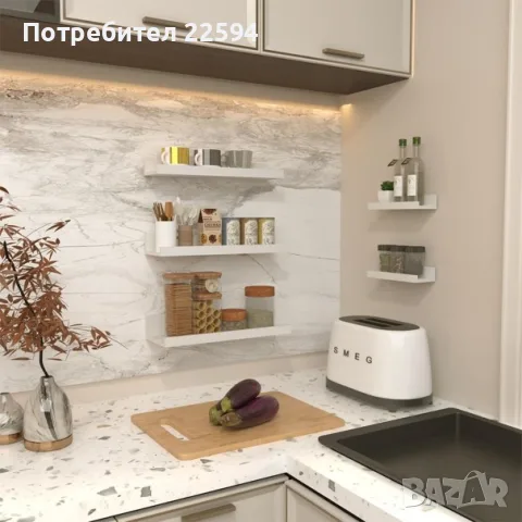 40 см стенен рафт плаваща картина 5 части различни размери – Бял, снимка 4 - Етажерки - 55964270