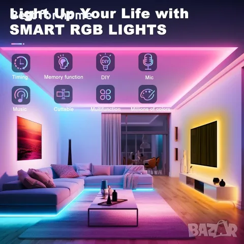 LED лента, 20M гъвкава RGB LED лента за декорация на стая, Bluetooth приложение за управление, снимка 2 - Лед осветление - 55875628