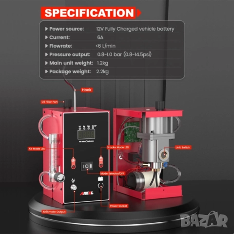 Машина за дим ANCEL L300, диагностика и откриване на течове с пушек, снимка 6 - Други инструменти - 47236968