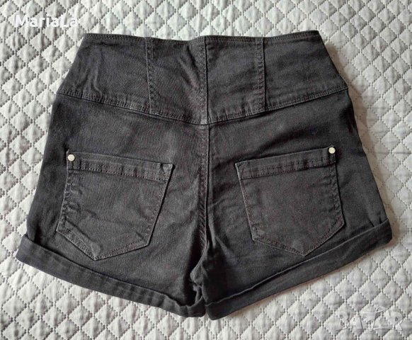 Дамски черни панталонки с висока талия от 98% памук размер XXS, снимка 4 - Къси панталони и бермуди - 40840289