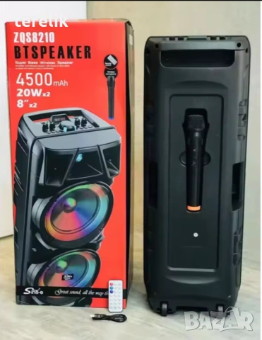 § Нова ZQS 8210 2х8 120W 6500mah 2 микрофона ПРЕНОСИМА КАРАОКЕ КОЛОНА, снимка 7 - Аудиосистеми - 53163698