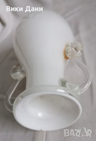 ваза Морано прозрачна бяла с дръжки, снимка 6 - Антикварни и старинни предмети - 38839556