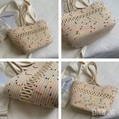 Плетена чанта тип кошница Beige, снимка 4 - Чанти - 41477465