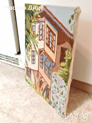Старинен Гоблен с Подрамка Възрожденска Къща 29/24 см, снимка 4 - Антикварни и старинни предмети - 50687696