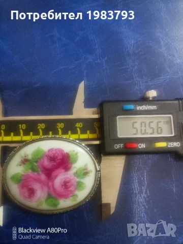 Антична сребърна порцеланова брошка-букет от рози., снимка 4 - Антикварни и старинни предмети - 50792070