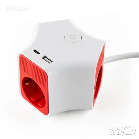 Разклонител Muhler с ключ, 3 гнезда, +2X USB порта тип А+C, снимка 3 - Други стоки за дома - 52853697