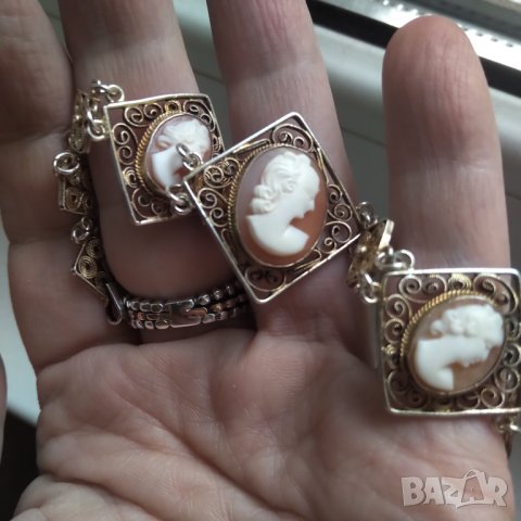 ГЕМЕ КАМЕЯ Антикварна сребърна позлатена  гривна НАМАЛЕНА  , снимка 3 - Гривни - 41738178