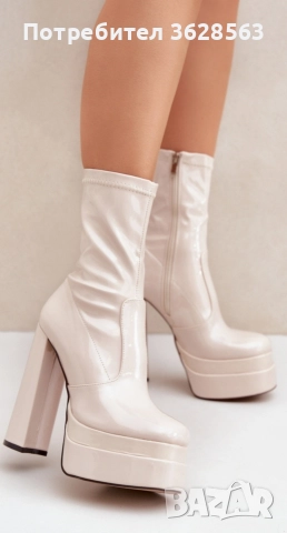 Бежови лачени ботуши, снимка 2 - Дамски ботуши - 52894260