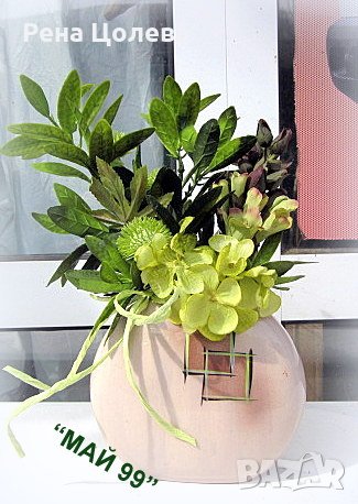 Шефлера в керамична кашпа, снимка 4 - Изкуствени цветя - 42221877