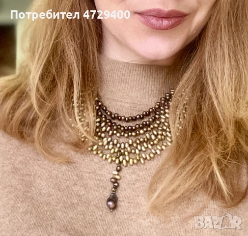 Колиe от естествени перли 6 реда с градиент на цвета, снимка 2 - Колиета, медальони, синджири - 53374291