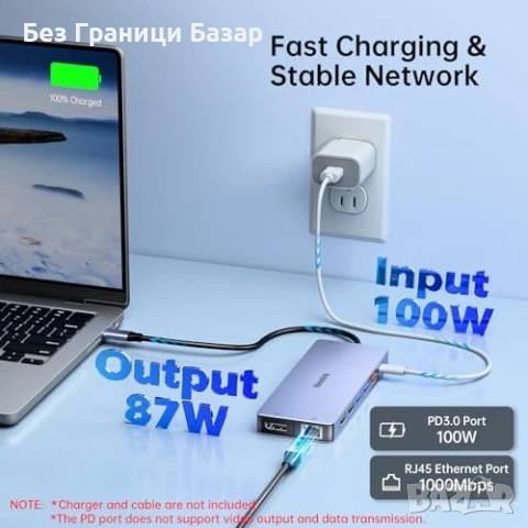 Нов хъб Lemorele USB-C докинг 2 монитора HDMI+DP 4K@60Hz 3xUSB 100W, снимка 5 - Други - 53522452