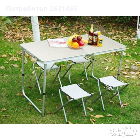 Сгъваема маса за къмпинг с 4 стола - преносима, комплект за пикник, снимка 1 - Къмпинг мебели - 44781802
