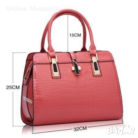 Луксозна лачена дамска чанта, имитираща крокодилски десен , снимка 6 - Чанти - 53234729