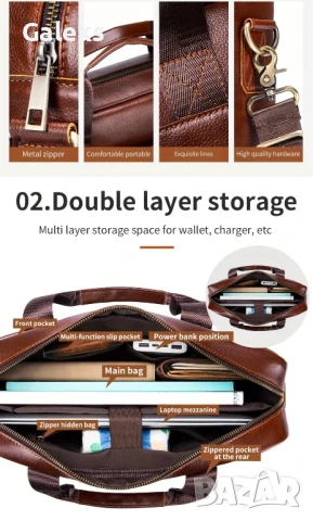 Мъжка универсално/ежедневна кожена бизнес чанта (Офис куфарче за лаптоп 15”) Естест. кожа!, снимка 14 - Чанти - 50629445