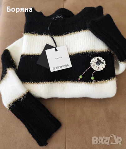 COCONUDA нов бутиков италиански пуловер с брошка, снимка 4 - Блузи с дълъг ръкав и пуловери - 53446319