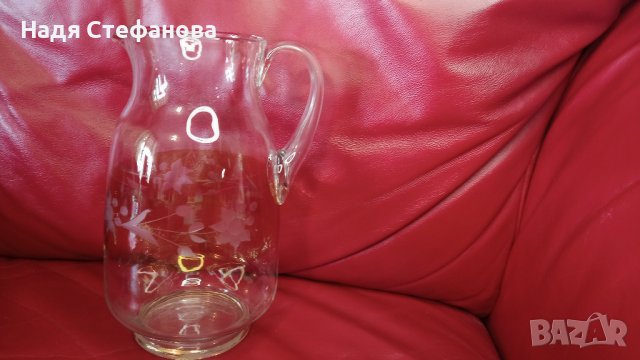 Ретро кана и 5 чаши комплект за вино, ракия, калиево стъкло, снимка 9 - Прибори за хранене, готвене и сервиране - 44434670